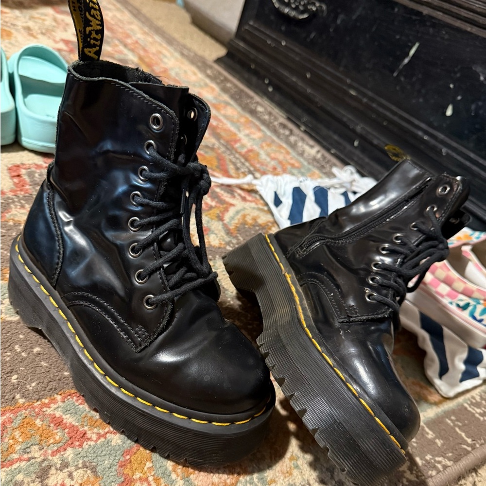 Dr. Marten Shiny Black Platform Boots